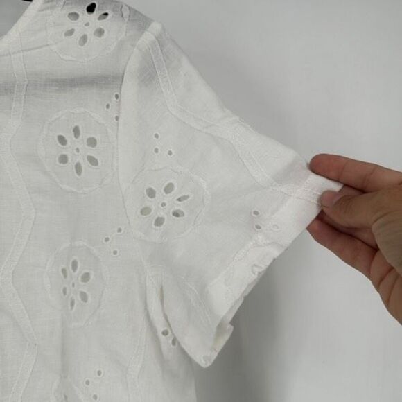 Christian Siriano Boho White Linen Blend Eyelet Embroidery Top Blouse Large - Picture 5 of 11